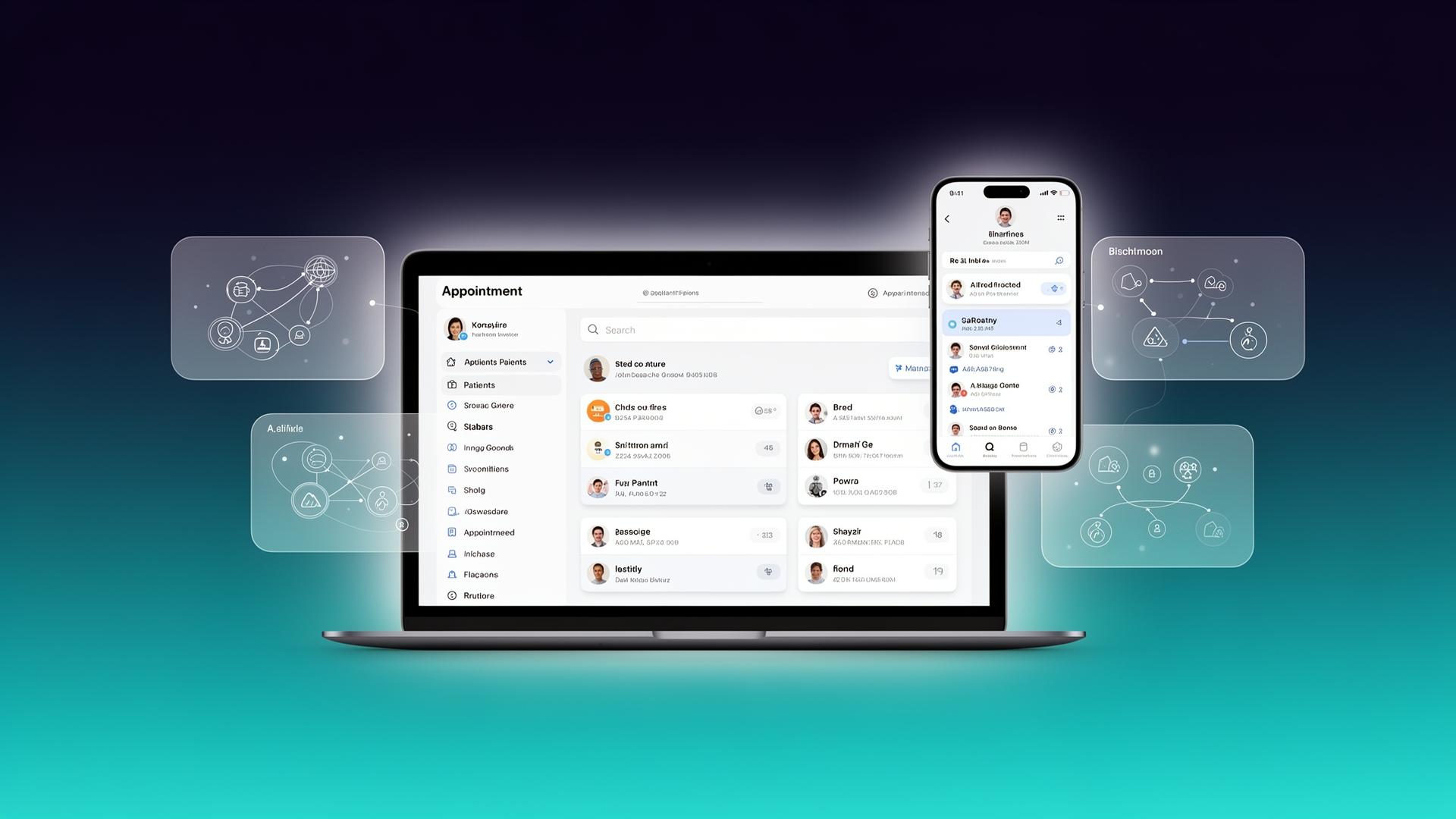 ProFolio dashboard ecosystem with appointment management and mobile app